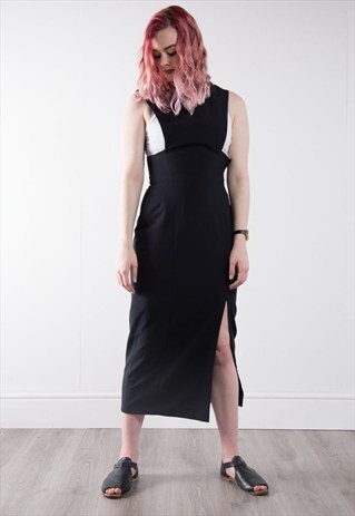 90'S NORMCORE PINAFORE STYLE BLACK DRESS