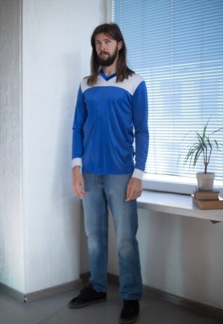 VINTAGE 90'S BRIGHT BLUE FOOTBALL TOP