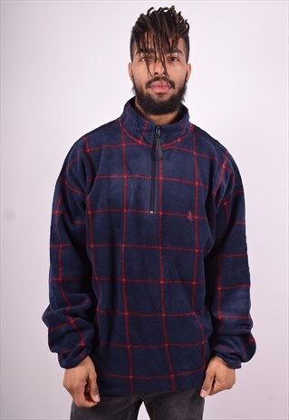 NAUTICA MENS VINTAGE FLEECE JUMPER XXL BLUE CHECK 90'S