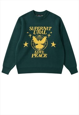 Grunge sweater Alien slogan knitted jumper goth top in green