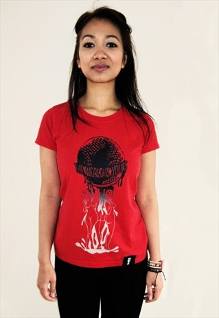 ORGANIC T-SHIRT RED THE WORLD IS YOURS JAPANESE MANGA