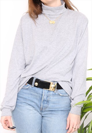 VINTAGE 90S GREY POLO HIGH TURTLE NECK TOP
