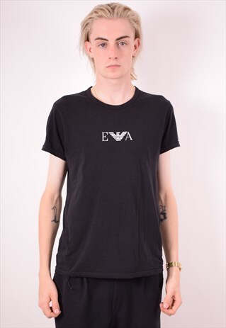 EMPORIO ARMANI MENS VINTAGE T-SHIRT TOP MEDIUM BLACK 90S