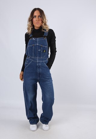 DENIM DUNGAREES VINTAGE WIDE STRAIGHT LEG TALL UK 10 (A5J)