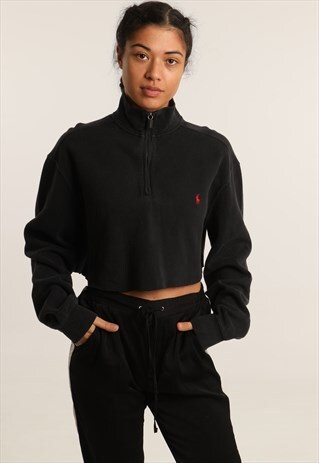 VINTAGE RALPH LAUREN EMBROIDERED CROPPED 1/4 ZIP SWEATSHIRT