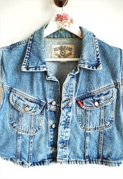 Vintage 90s Denim Vest Light Blue Crop Cropped Jean