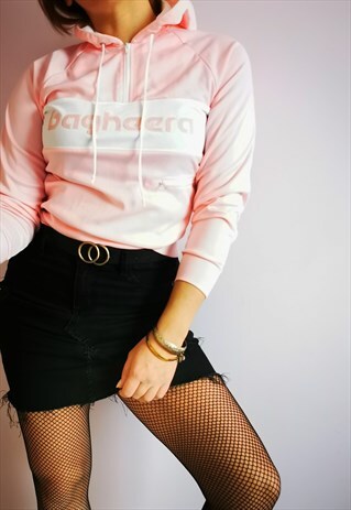 VINTAGE 90'S PASTEL BABY PINK PULLOVER JUMPER WITH A HOOD