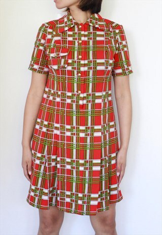 80S VINTAGE RED GINGHAM TARTAN MINI DRESS