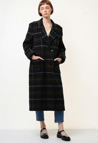 VINTAGE TWEED COAT WOMEN, BROWN WOOL COAT, CHECKERED 4497