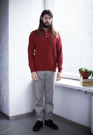 VINTAGE 80'S RED COTTON JUMPER