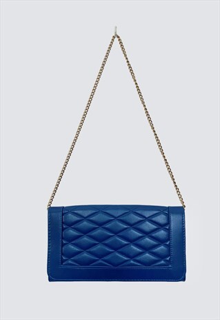 70.S VINTAGE BLUE QUILTED VINYL GOLD CHAIN LADIES BAG