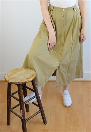 WOMENS VINTAGE BURBERRYS SKIRT BEIGE HIGH WAISTED MIDI SKIRT