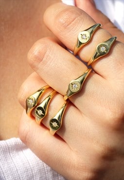 Signet Star Ring Cubic Zirconia Gold Vermeil 
