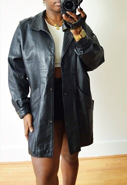 Vintage black leather jacket / coat