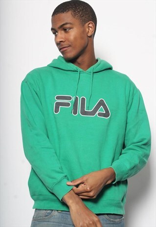 VINTAGE FILA SPELL OUT BIG LOGO HOODIE GREEN