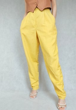 Vintage Yellow Linen Blend Slacks, Large 80s Trousers, Large