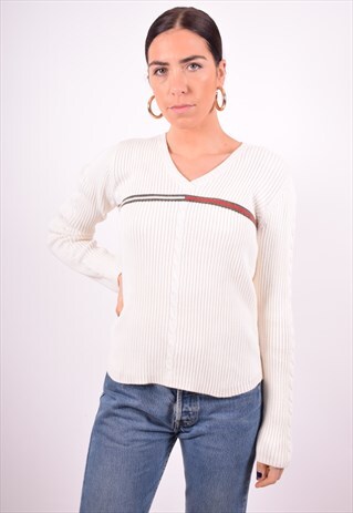 TOMMY HILFIGER WOMENS VINTAGE JUMPER SWEATER MEDIUM WHITE 90