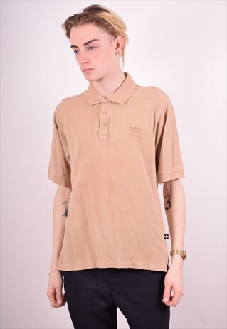 ADIDAS MENS VINTAGE POLO SHIRT MEDIUM BROWN 90S