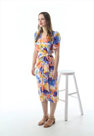 BOLD TROPICAL SHORT SLEEVE DRESS / FLORAL RETRO DRESS