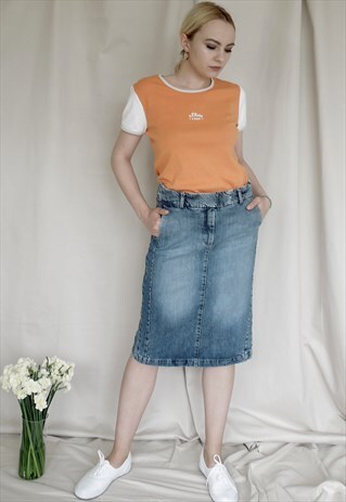 80'S WASHED OUT DENIM PENCIL SKIRT