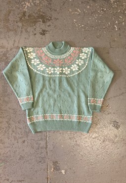 Vintage Abstract Knitted Jumper Cottagecore Patterned Flower