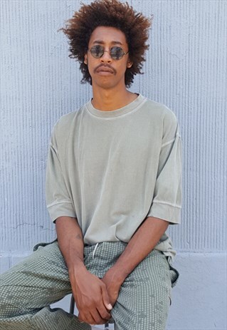 90S MINIMALIST LUXURY TEXTURED SAGE GREEN TEE SHIRT LARGE