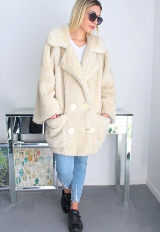 VINTAGE COAT FAUX FUR BEIGE