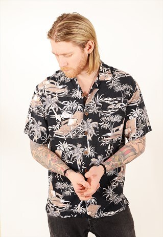 VINTAGE HAWAIIAN CHILL PATTERN SHIRT BLACK
