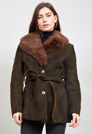VINTAGE 70S MOSS GREEN PREMIUM SHEEPSKIN COAT