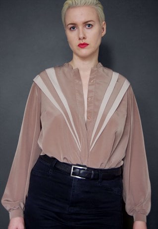 VINTAGE 80S GOLD AND BEIGE GEOMETRIC SHIRT