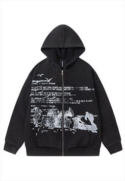 Graffiti hoodie punk pullover grunge rocker jumper in black