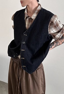 Men's French retro V-neck denim vest S Vol.3