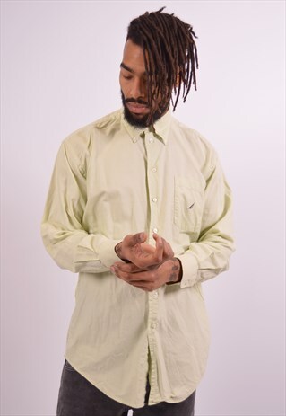 NAUTICA MENS VINTAGE SHIRT MEDIUM GREEN 90S