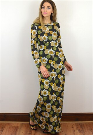 VINTAGE 1970'S SPARKLY FLORAL MAXI FESTIVAL PARTY DRESS