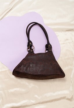 Vintage Bag Y2K Faux Suede Shoulder Bag in Brown