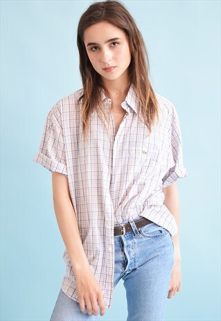 90'S RETRO LACOSTE TARTAN OVERSIZED BOYFRIENDS SHIRT TOP