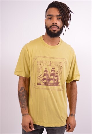 TRUSSARDI MENS VINTAGE T-SHIRT TOP MEDIUM KHAKI 90S