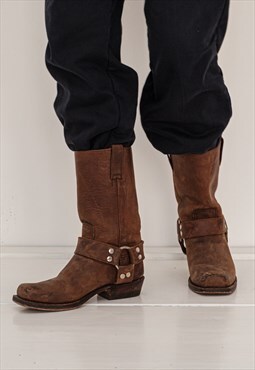 Vintage 90's western classic leather boots in almond brown
