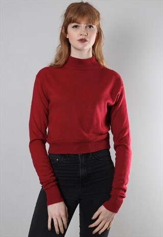 VINTAGE 90S RED CROPPED HIGH NECK KNIT JUMPER