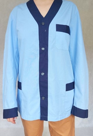 Vintage Blue Pajama Top, Piermary Style Pajama Shirt, XL