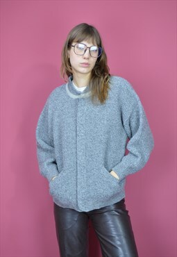 Vintage grey classic 80's full zip sweatshirt cardigan