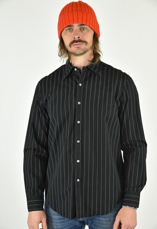 VINTAGE 90'S DKNY BLACK STRIPED BUTTON DOWN SHIRT SIZE LG