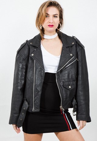 VINTAGE 80S BIKER LEATHER JACKET / S4672
