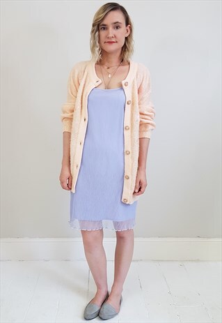 VINTAGE 80'S PEACH EMBELLISHED FLUFFY CARDIGAN