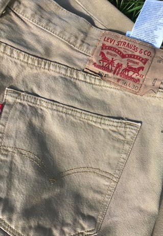 VINTAGE 90'S DISTRESSED BEIGE 501 LEVI JEANS