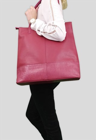 'SIENNA' CARMINE PINK SEMI SOFT UNLINED LEATHER TOTE BAG
