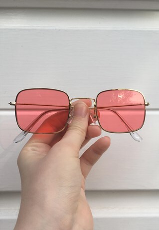 WOMENS VINTAGE JOHN LENNON STYLE RED RECTANGLE SUNGLASSES