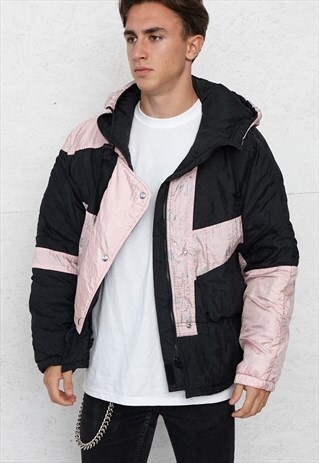 VINTAGE BLACK AND PINK WINDBREAKER RAIN JACKET