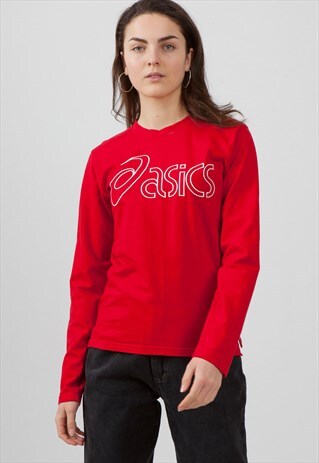 VINTAGE RED ASICS ROUND NECK LONG SLEEVE TOP