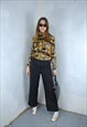 VINTAGE Y2K SOFT ABSTRACT FITTING BLOUSE SHIRT IN GOLD BLACK